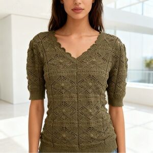 Philosophy republic clothing sage green short sleeves crochet blouse